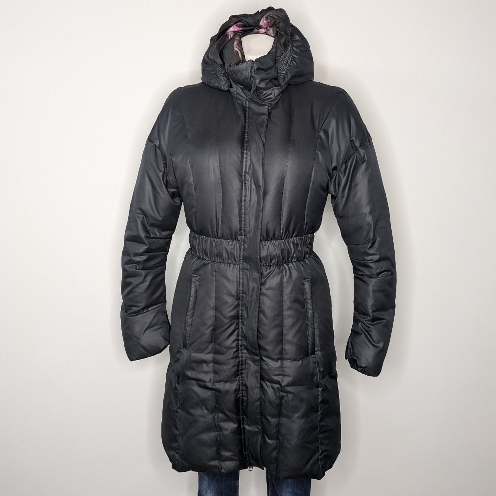 Kappa black goose down filled mid length winter hooded puffer coat L